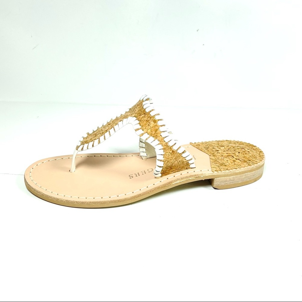 Jack Rogers‎ Women's Jackie Cork  Sandal Tan/White Leather Size 5.5